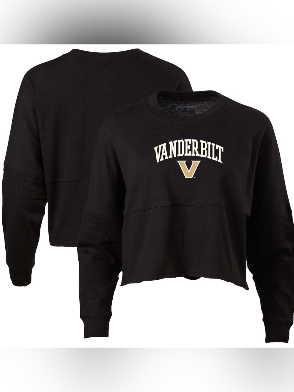 boxercraft Vanderbilt Black Cropped Crew Sweatshirt with Gold Logo